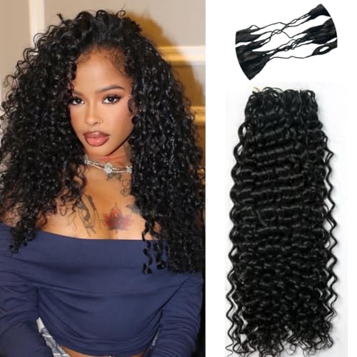 100% Human Hair Knotless Pre-Separated Crochet Hair Extensions Ocean Wave Feather Hair Water Wave Feather Line Hair Extensions Natural Color 20Inch 120g