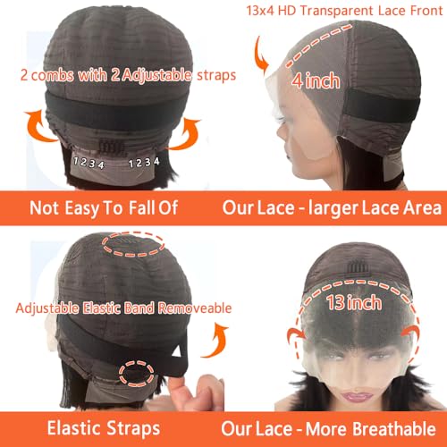 13x4 Bob Wig Human Hair Pre Plucked 180% Density Straight Bob Lace Front Wigs Human Hair Short Bob Wigs for Black Women Human Hair 14 Inch