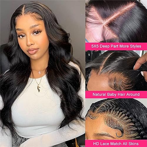 Wear and Go Glueless Wig for Beginners 5x5 Hd Lace Closure Wigs Human Hair Glueless Wigs Human Hair Pre Plucked Pre Cut Body Wave Lace Front Wigs Human Hair Frontal Wigs Human Hair Bleched Knots