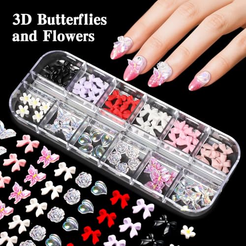 6 Boxes Nails Charms, 15 Sheets Gold Stickers, Shiny Colorful Nail Art Rhinestones Kit, 3D Nail Gems, Decals, Stickers and Pearls, Dotting Tools, DIY Accessories, Nails Decoration