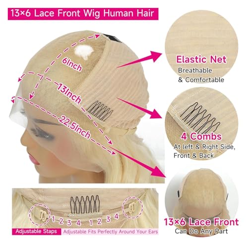 613 13x6 Lace Front Wig Human Hair Body Wave Blonde Wig Human Hair 200% Density 613 HD Lace Frontal Wig Blonde Lace Front Wigs Human Hair Pre Plucked Glueless 613 Wig 22 Inch
