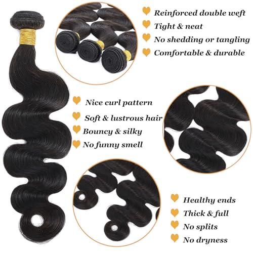 Human Hair Bundles 18 20 22 Inch Body Wave Bundles 100% Unprocessed Brazilian Virgin Hair Quick Weave Extensions Natural Black