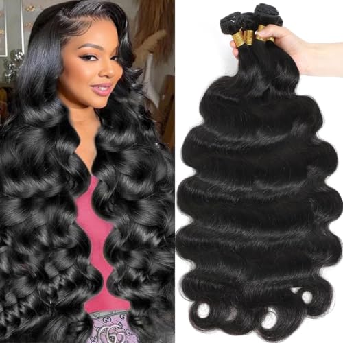 Brazilian Human Hair Bundles 12A Body Wave Bundles Human Hair Unprocessed Brazilian Virgin Hair Weave Bundles Deals Human Hair Natural Black 22 24 26 28