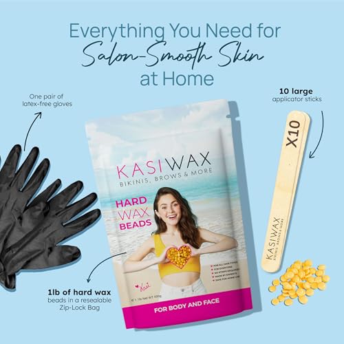 Hard Wax Beads for Brazilian Waxing ? 1.1lb Hair Removal Wax Beads for Coarse Hair, Face, Underarms, Back, Chest, Bikini & Legs | Coarse to Fine Hair Formula + Gloves & 10 Large Applicator Sticks