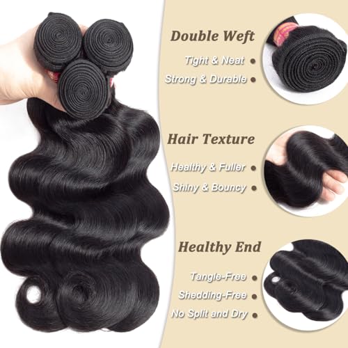 beauty youth Body Wave Human Hair Bundles (24 22 20inch) Brazilian Human Hair Body Wave Unprocessed Virgin Hair Weave 3 Bundles Double Weft