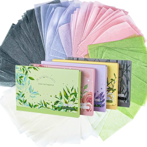 5 Packs Oil Blotting Sheets for Face - MAQIHAN 5 Scents,750 Counts Oil Absorbing Sheets Blotting Paper for Oily Control Skin Paper Face Oil Sheets Premium Bamboo Charcoal Blotter Paper for Women