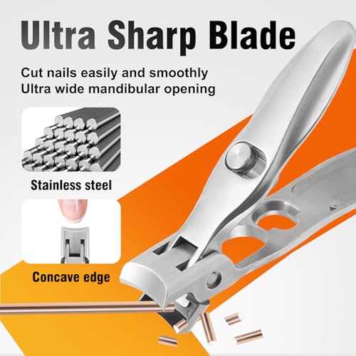 Toenail Nail Clippers for Thick Nails for Seniors, Professional Heavy Duty Edgy Nail Clippers for Men, Large Wide Jaw Opening Fingernail Clipper Cutters with Catcher for Women