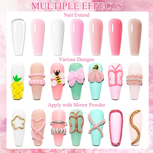 Solid Builder Gel for Nail Extension Non Stick Hand Scupture Hard Gel with Dual Form Nail Brush Tool for Home DIY Manicure 7 Colors 14g(0.49 oz)