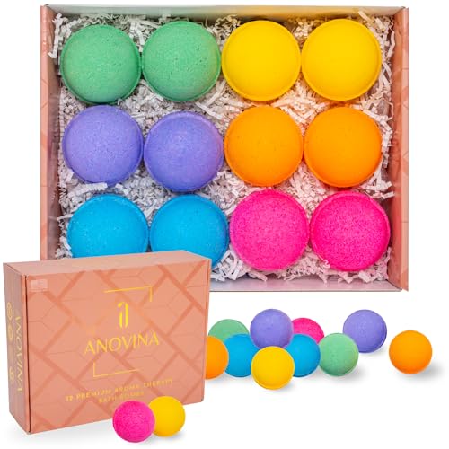 Natural Bath Bombs for Women & Men ? Handmade in USA Gift Set with Essential Oils, Shea Butter & Epsom Salt ? Non Toxic Spa Bath Bombs for Sensitive Skin ? Anovina Relaxation Gift