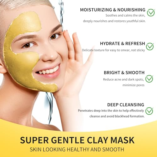 Turmeric Vitamin C Clay Mask with Kaolin Clay and Turmeric for Dark Spots, Dull Skin, Skincare Facial Mask for Controlling Oil and Refining Pores 5.29 Oz (yellow)