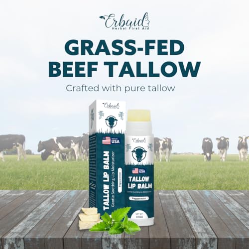 Beef Tallow Lip Balm ? Natural Tallow Beeswax Chapstick ? Hydrating Moisturizer Grass Fed Bison Tallow Balm Lip Care ? Soothes Chapped, Dry Lips, Sensitive Skin ? Long Lasting & Vitamin Rich USA-Made