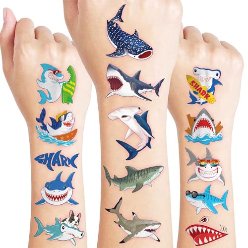 96 PCS Shark Pre-Cut Temporary Tattoos for Kids | Super Cute Shark Themed Birthday Party Favors, Supplies, Decorations, Cute Ocean Animal Tattoo Stickers, School Rewards Prizes & Gifts for Boys Girls