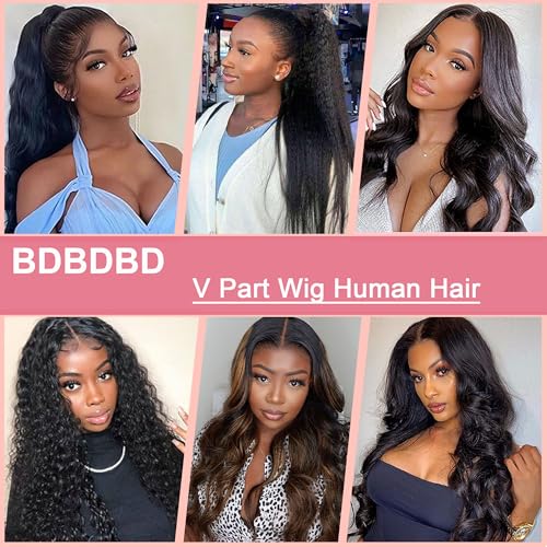 V Part Wig Human Hair Body Wave 100% Real Human Hair Upgrade U Part Human Hair Wig 180% Density Beginner Friendly Natural Color (24 inch)