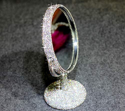 Bestbling Bling Rhinestone Portable Magnified Double Sided Swivel Makeup Vanity Mirror, 360°Rotate Makeup Mirror Round Shaped Two-Sided Makeup Mirror (Silver)