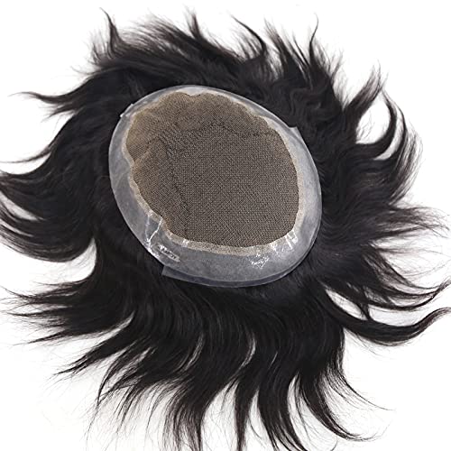 zigzag hair Mens Toupee 8x6inch Australia Toupee for Men Real Human Hair Soft Thin Skin Straight Mens Toupee Human Hair French Lace with PU around Base Men's Wig Systems Hairpiece (8x10inch, #1B)