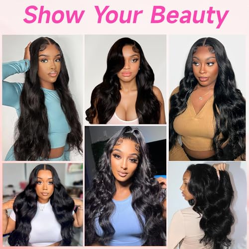32 Inch Body Wave Lace Front Wigs Human Hair Pre Plucked 200 Density 13x6 HD Lace Frontal Wigs Invisilbe Hairline Real Virgin Human Hair Wig Natural Black 3X Longer Lifespan
