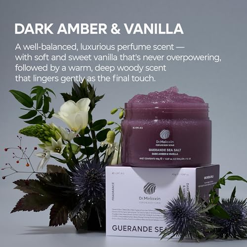 Dr.Melaxin Guerande Sea Salt Perfume Exfoliating Body Scrub for Smooth Skin Body, Amber & Vanilla Scent