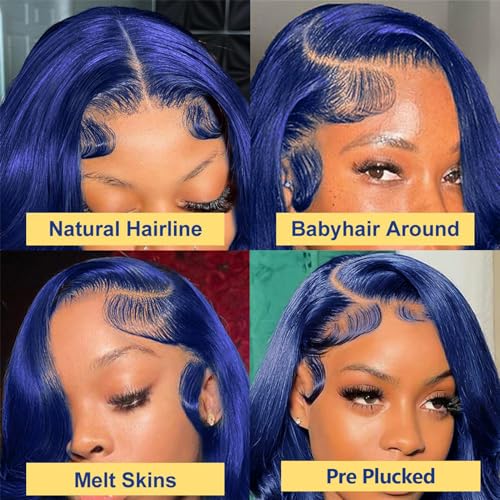 Lace Front Wig Human Hair Pre Plucked 13x4 Body Wave HD Lace Frontal Human Hair for Women 180% Density Wear and Go Glueless Wig Blue Color 30 Inch