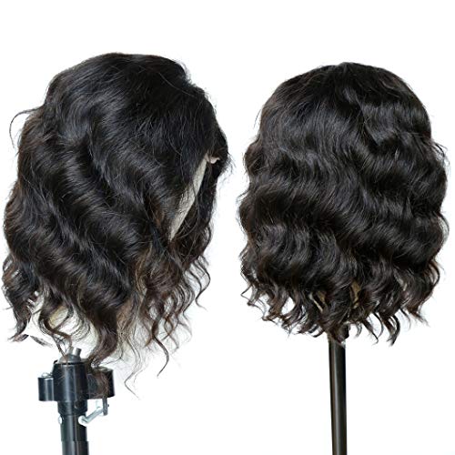 Bob Wig Human Hair Body Wave Lace Front Wigs Human Hair 4x4 HD Lace Closure Wig 12 inch 180% Density Pre Plucked Short Bob Wigs for Women Wet and Wavy (12 inch, Natural Black)