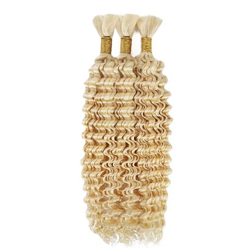 22 22 22 Inch #613 Honey Blonde Human Braiding Hair for Boho Braids 150g Deep Wave Bulk Human Hair Knotless Boho Braiding Deep Curly Virgin No Weft Extensions Bohemian Braids 3 Bundles/Pack Caramel