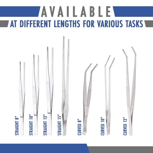 Comfecto 15 Inch Extra Long Tweezers Stainless Steel Straight Serrated Tip, Non Slip Reptile Feeding Tweezer Tongs Tool for Aquarium Aquascaping Cooking