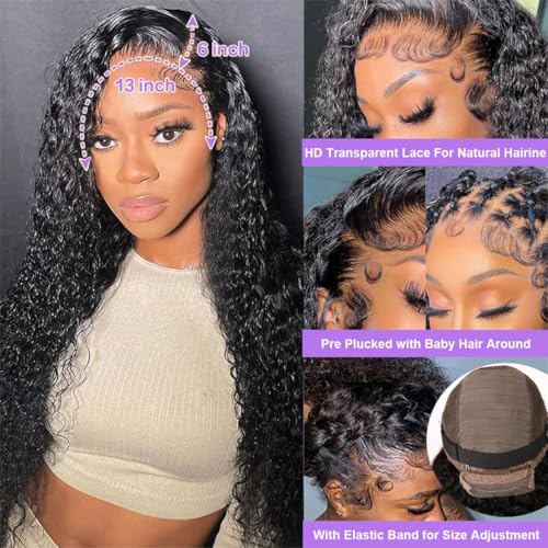 32 Inch Deep Wave Lace Front Wig Human Hair Pre Plucked 200% Density 13x6 HD Lace Frontal Wigs For Women Human Hair Deep Wave Curly Wigs Human Hair Natural Black