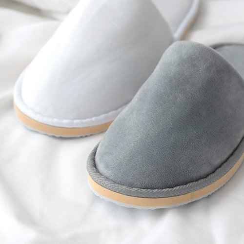GONG GONG Non Slip Disposable Slippers, 6-12 Pairs, Washable, Reusable, Closed Toe, Crystal Velvet (Grey+White 6Pairs, Adult, Men, Large, Alpha, US Footwear Size System, Medium)