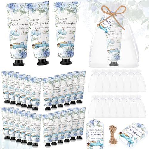 48 Sets Thanksgiving Fall Hand Cream Bulk a Little Pumpkin Baby Shower Hand Cream Gifts Baby Shower Party Favors for Guests Travel Size Lotion for Autumn Party Supplies(Blue Pumpkin)