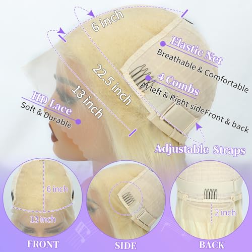 36 Inch 613 13x6 Lace Front Wig Human Hair 200 Density Blonde Body Wave Lace Front Wigs Human Hair Pre Plucked 613 HD Lace Frontal Wig 13x6 Blonde Glueless Wigs Human Hair for Women