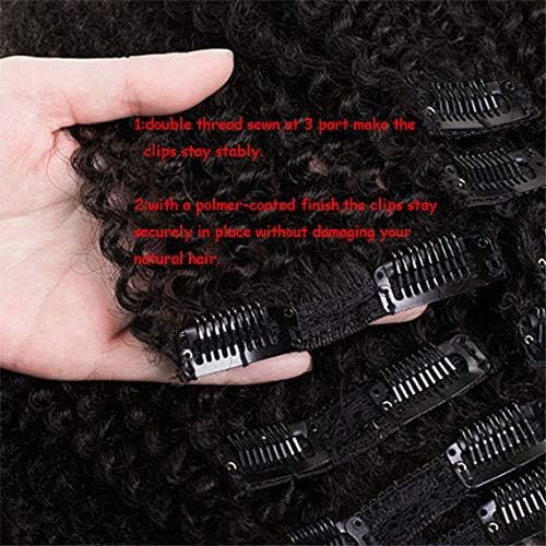Hair Mongolian Afro Kinky Curly Clip In Hair Extensions Afro Kinky-curly Human Hair Clip Ins 4C Mongolian Virgin Remy Human Hair (18inch, natural black)