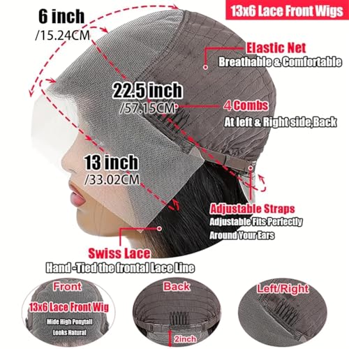 28 Inch 13x6 Lace Front Wigs Human Hair 200% Density Body Wave HD Lace Front Wigs Human Hair Pre Plucked Glueless 13x6 Full Frontal Wig for Women Natural Black