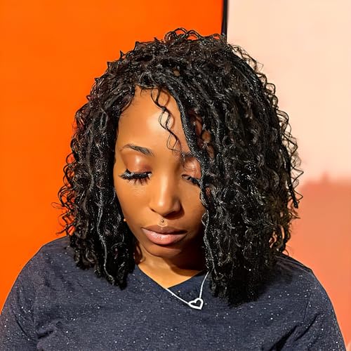 Goddess Locs Crochet Hair 10 Inch 7 Packs Faux Locs Crochet Hair for Women Pre Looped Crochet Hair with Curly Ends River Locs Soft Locs Crochet Hair Extensions (1B#)