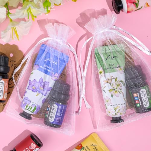 AZEN 30 Sets Bulk Gifts, Hand Cream and Essential Oils Bulk Set with Organza Bag Thank You Card, Baby Shower Wedding Gifts for Guests, Bridal Wedding Favors for Guests,Thank You Gifts for Women