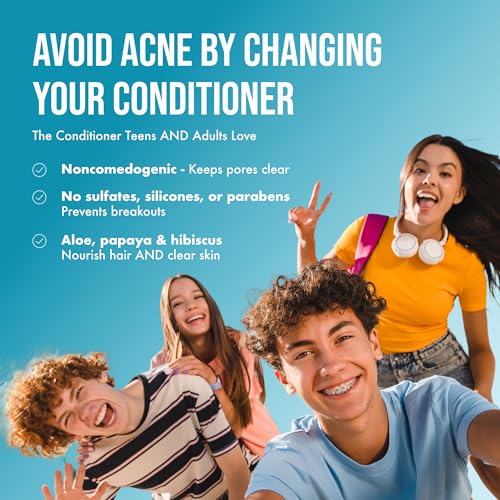 Teenology Conditioner for Teens - Avoid Forehead and Body Acne - Sulfate and Paraben Free, Noncomedogenic, Natural Botanical Extracts, NEW Fresh Papaya - 16 oz.