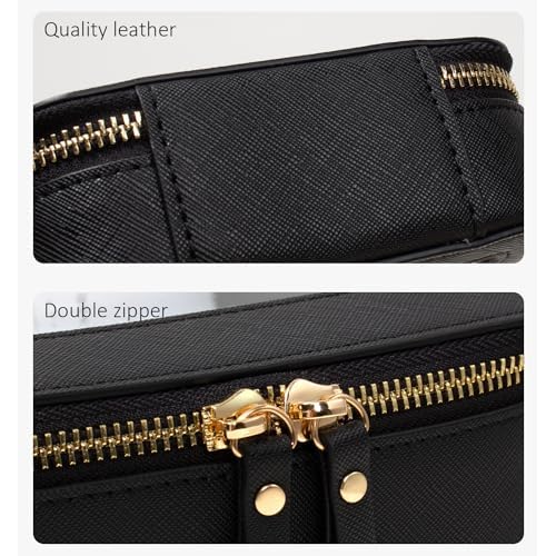 LETGO Clear Makeup Bag Set,Portable Travel Toiletry Bag Cosmetic Case for Women,Vegan Leather Make Up Pouch Organizer Car Bag for Essentials(Mini+Large Black)