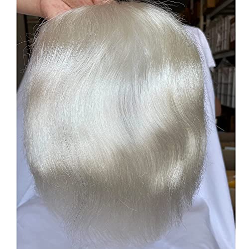 Dreambeauty 100% Real Human Hair Toupee for Men 10x8 inch, European Human Hair Lace Front Natural Hairline Hair Pieces 0.08mm Thin Skin PU V-looped Men's Hair Replacement System (White Color)