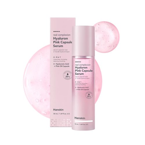 Hanskin Hyaluron Pink Capsule Serum – 6-Layer Hyaluronic Acid for Deep Hydration, Glass Skin Glow & Pink Radiance | Vitamin B12 Barrier Support, Moisturizing & Brightening Korean Serum | 1.69 fl oz