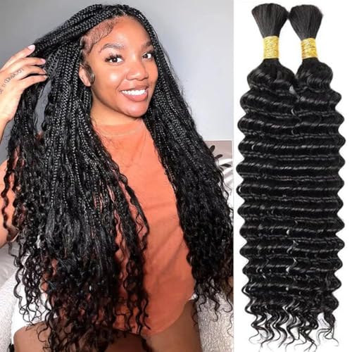 20 Inch Human Braiding Hair 100g Deep Wave Bulk Human hair for Braiding Natural Black Color No Weft Human Hair Bundles Micro Virgin Human Hair Extension for Boho Braids (100g(2bundles), 20 Inch)