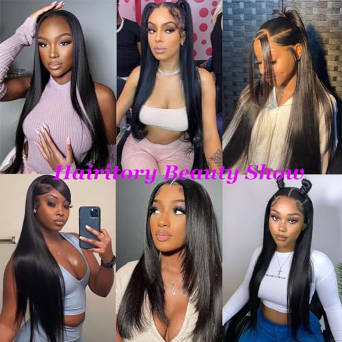 Straight Lace Front Wigs Human Hair 13x4 HD Transparent Lace Frontal Human Hair Wigs for Black Women Brazilian Glueless Wigs Virgin Hair Lace Frontal Wig 180% Density Pre Plucked (32 Inch)
