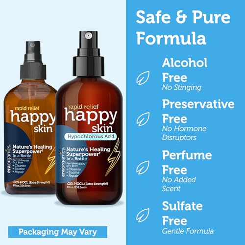 Happy Skin Hypochlorous Acid Spray for Face Travel Size ? Extra Strength Natural Full Body Cleansing Toner for Acne ? Soothe, Hydrate & Repair Dry, Sensitive Skin ? pH Balanced, Non-Toxic 2oz