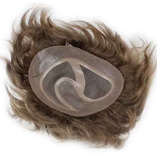Real Human Hair French Lace with PU Thin Skin Stock Men's Toupee Hair Pieces #18 Color