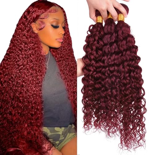 #99J Burgundy Bundles Human Hair Water Wave Bundles 16 18 20 Inch Wine Red Water Wave Bundle Human Hair Extensions Unproceesed Virgin Hair 50 Gram Per Bundle 3 Bundle