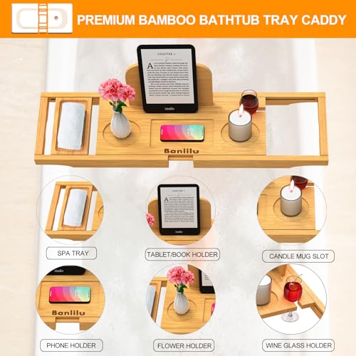 Bathtub Tray - Bath Tray Expandable - Bath Tub Tray Table for Bathtub, Ajustable Size, Fits Most Tubs