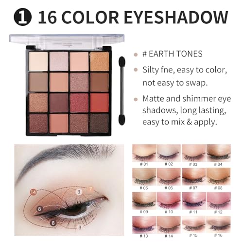 All in One Makeup Kit For Girls - 16 Colors Naked Eyeshadow Palette, 3Pcs Makeup Brushes, Waterproof Eyeliner Pencil, Eyebrow Powder,Eyebrow Pencil,Mascara, Women and Beginners Teens Makeup Gift Set