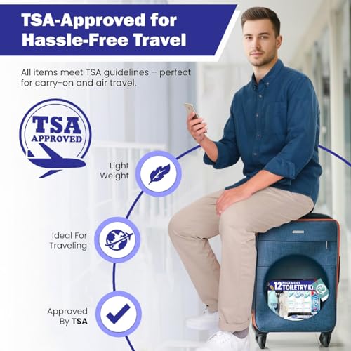 Trektote Bulk Hygiene Kit For Men ? (5 Pack) 12 Piece Set Of Travel Size Toiletries, TSA Compliant, Bulk Travel Essentials, Includes Shampoo And Conditioner, Body Wash, Toiletry Bag & More