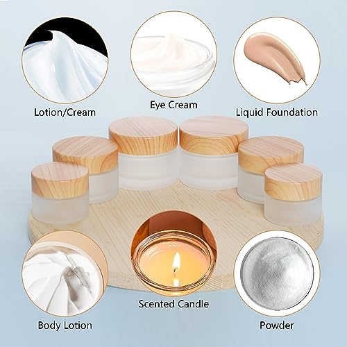 6Pcs Glass Cosmetic Containers with Wood Grain Lid Refillable Cosmetic Jar Frosted Glass Cream Container with Leak-proof Lid Empty Makeup Jar for Lotions,Creams,Scrub Cream,Home,Travel(30ml)