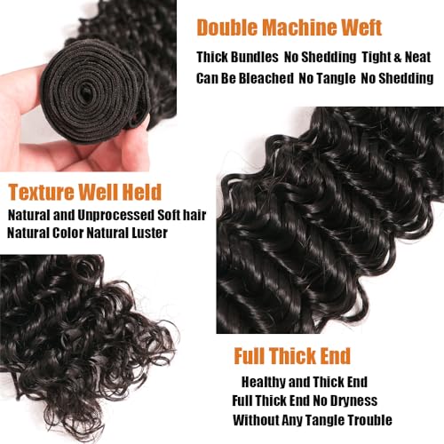 100% Unprocessed Deep Wave Human Hair Bundles 12A Brazilian Virgin Wet and Wavy 1 Bundles Double Weft Deep Curly Weave Human Hair Bundles Natural Black 20 Inch