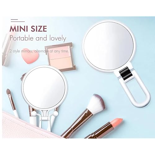 1X 5X Handheld Mirror with Handle for Travel£¬ Magnifying Mirror, Magnification, Rotation Adjustable Handle, Double Sided Folding, Mirror for Women for Eyes Makeup Travel Shaving (White)