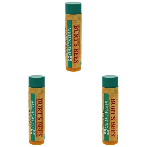 Medicated Moisturizing Lip Balm by Burts Bees for Unisex - 0.15 oz Lip Balm (Pack of 3)