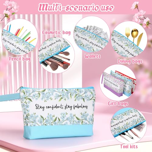 Silkfly 30 Pcs Cotton Canvas Makeup Bags Canvas Cosmetic Zipper 10.2 x 5.5 x 2 Inches Blank DIY Pouch Bag Bulk with Bottom Pencil Case Travel Toiletry Pouch for Women (Flower)